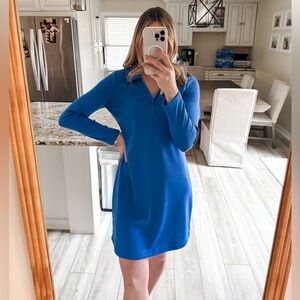 Boston Proper Blue Ribbed Long Sleeve Polo Shift Dress Size S